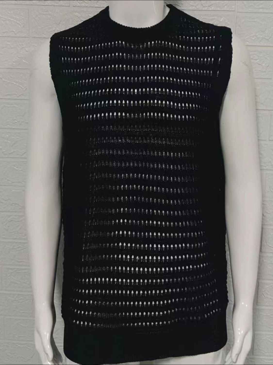 Men's Round Neck Hollow Out Sleeveless Knit Top - Damned Threads